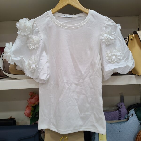 BODY FEMME SIMPLE BLANC MANCHE REMBOUREE A FLEUR