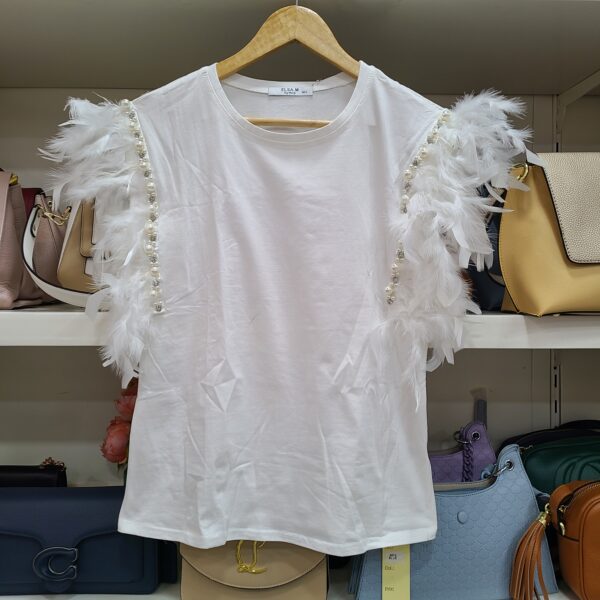 BODY SIMPLE FEMME MANCHE REMBOUREE A PERLE ET PLUME