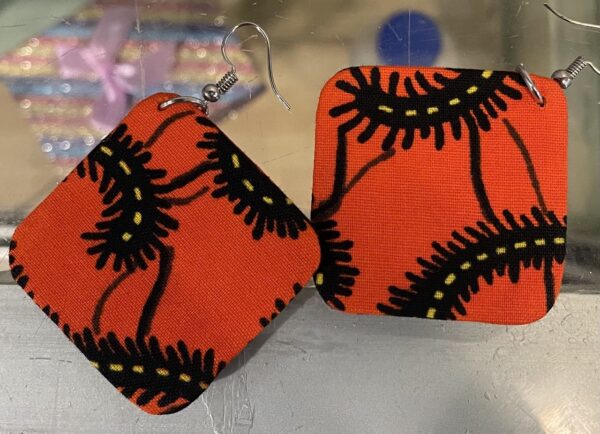 Boucles d'oreilles en forme de carré en tissu pagne 8CLML-BX