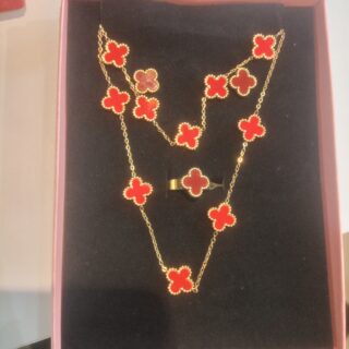 BX CHAINE + BOUCLE  + BAGUE BC-N10 ROUGE