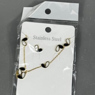 Ensemble Collier & Boucles – Duo Cœur Noir & Nacré (Acier inoxydable)