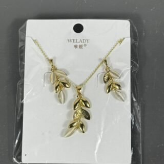 Ensemble Collier & Boucles – Feuilles Dorées & Perles Nacrées (Welady)