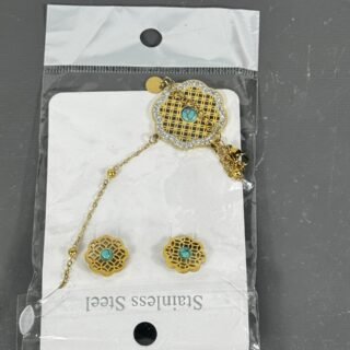 Ensemble “Fleur Dorée & Turquoise” – Acier inoxydable