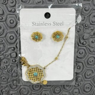 Ensemble “Fleur Dorée & Turquoise” – Acier inoxydable