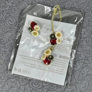 Ensemble Collier & Boucles – Fleurs & Cristal Rouge Passion (Welady)