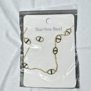 Ensemble Collier & Boucles – Ovale Minimaliste Blanc (Acier inoxydable)