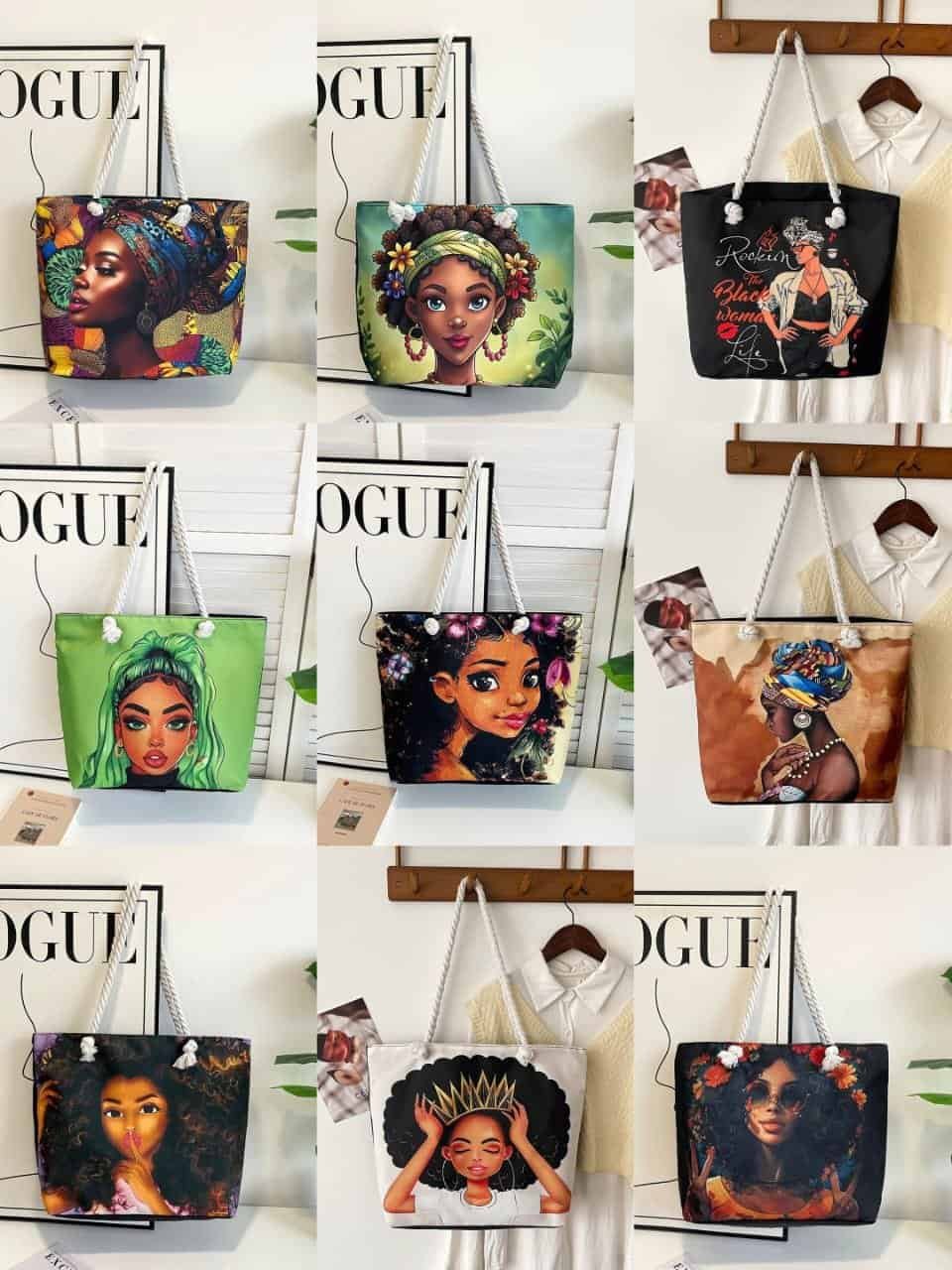 Sacs tote artistiques (illustrations afro)