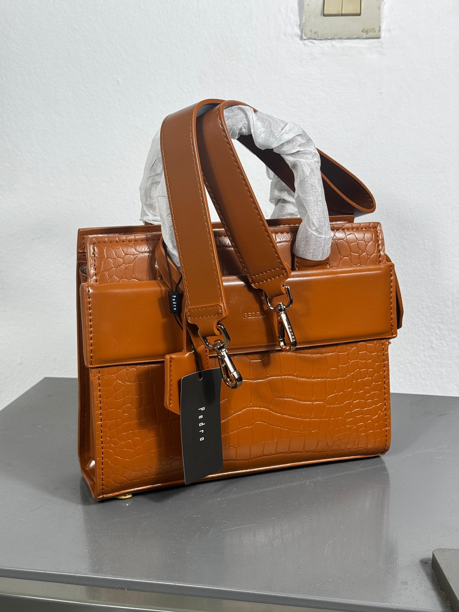 Sac à main texturé – Camel (style croco) – Image 4