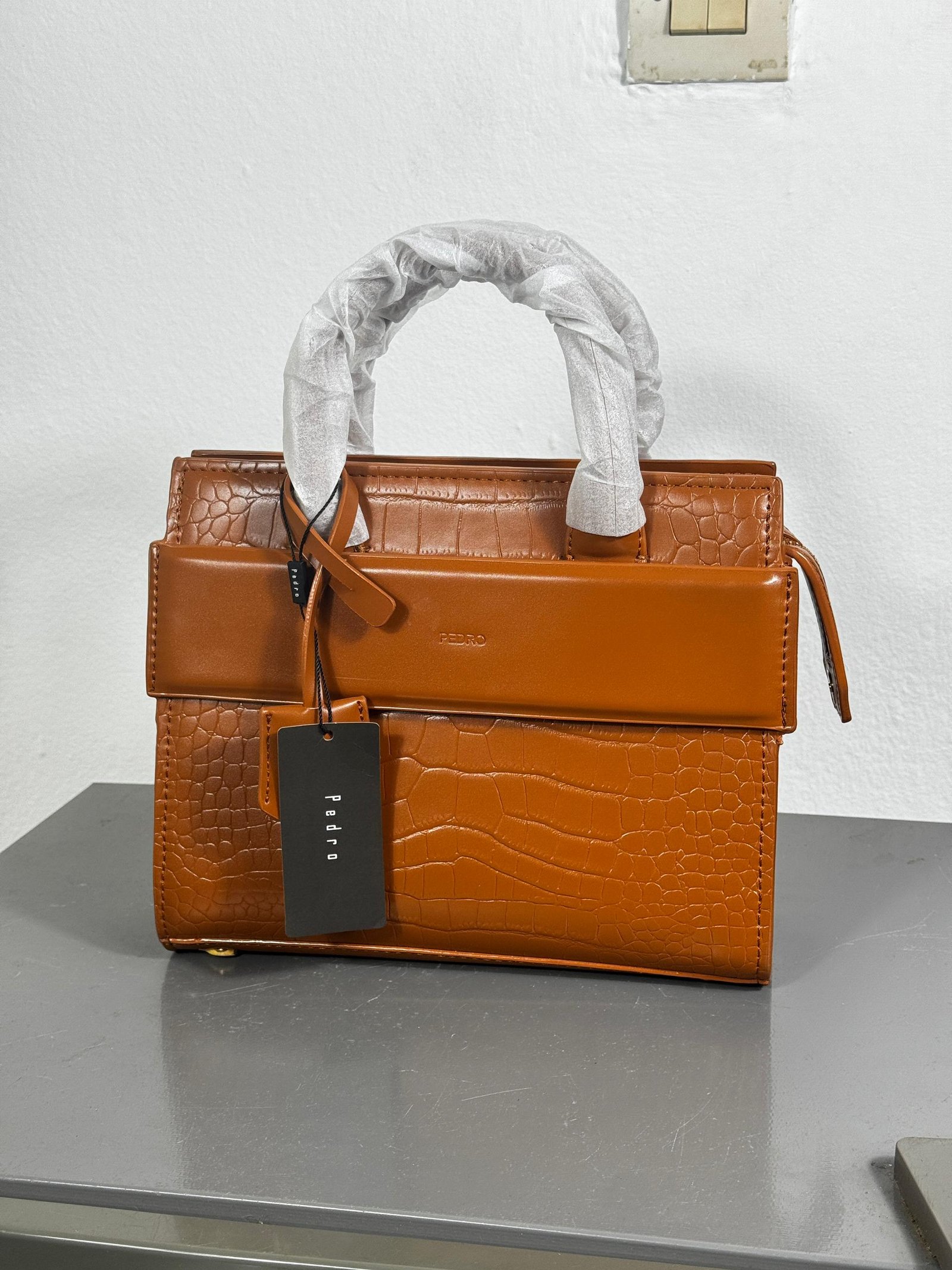 Sac à main texturé – Camel (style croco)