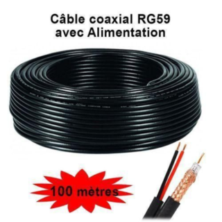 Rouleau Câble coaxial RG59 100 mètres avec alimentation pour caméra